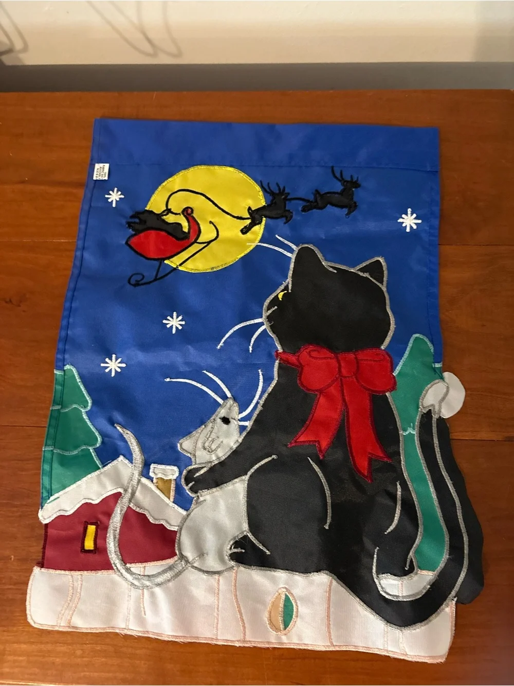 NWOT Christmas Black Cat & Mouse Appliqué Mini Garden Flag 12x18